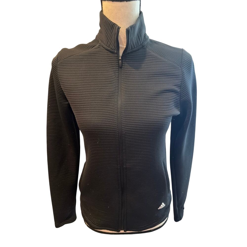 ⭐️ Women’s Adidas Golf Black Ribbed Full Zip Jacket Size Small Athleisure Sporty